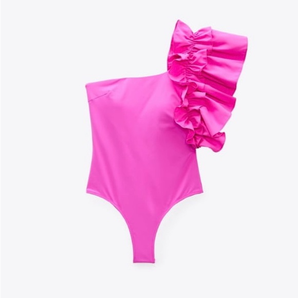 Zara Ruffle Swimsuit in Fuchsia - Picture 1 of 7